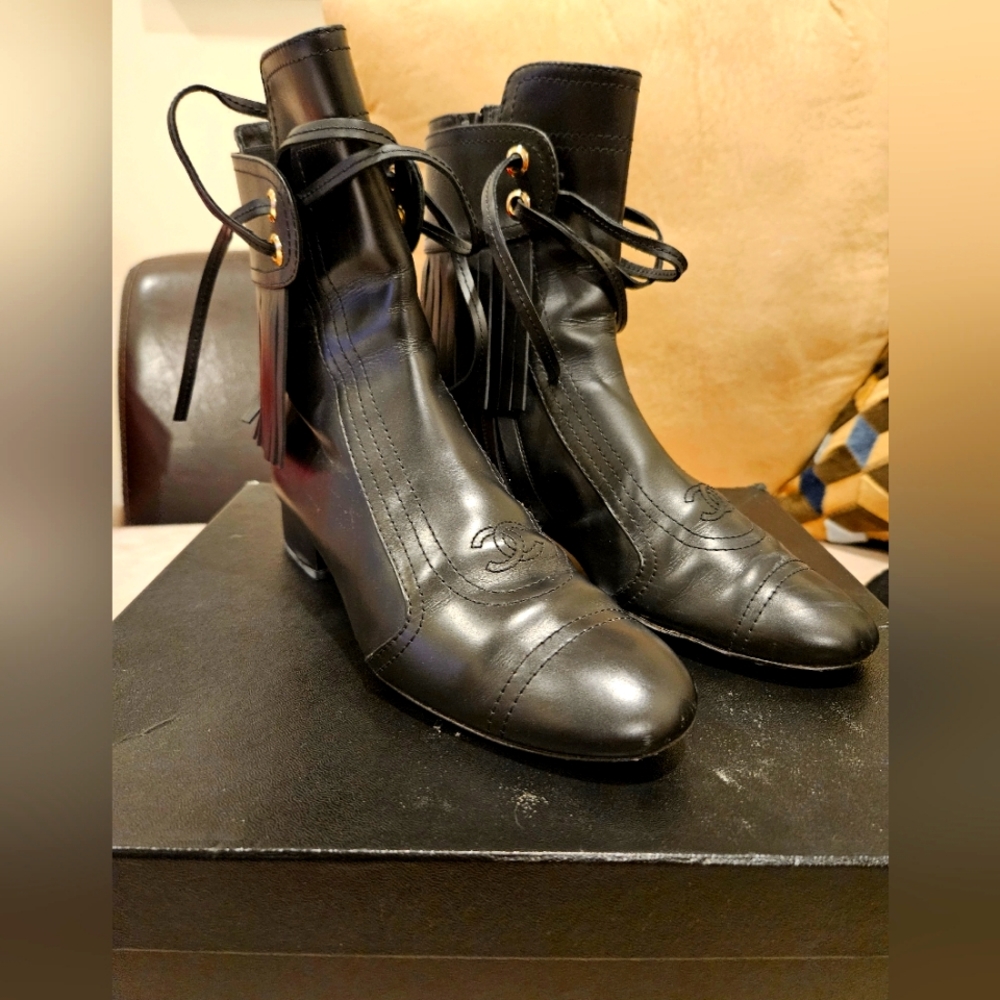 Authentic Chanel black short boots 37.5